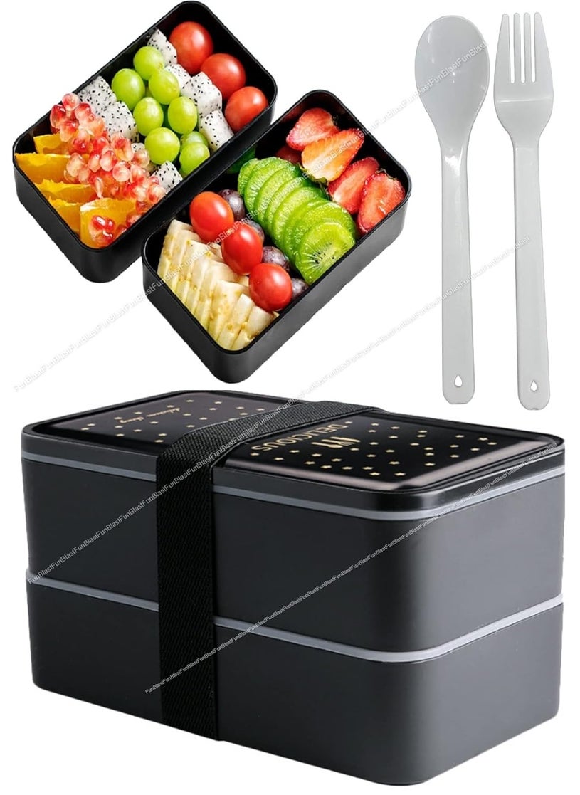 FunBlast Fruit Lunch Box for Kids – Japanese Lunch Box with Spoon & Fork, Double Layer Lunch Box for School, Office, Picnic, Bento Box Lunch Box - for Dry Foods Only – 1200 ML - Multicolor