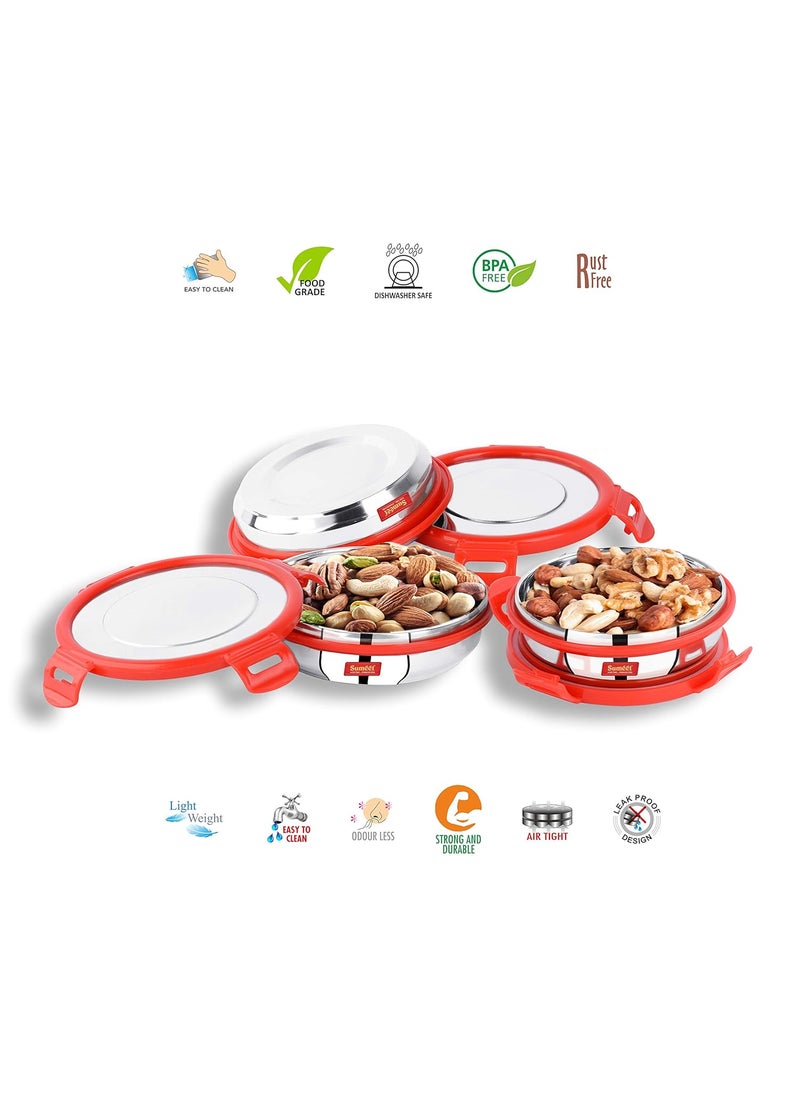 Sumeet Airtight & Leak Proof Steelexo S.S. Container/Lunch box s with Stainless Steel Lid - Size 300ML - Set of 3Pcs