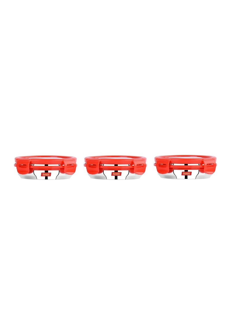 Sumeet Airtight & Leak Proof Steelexo S.S. Container/Lunch box s with Stainless Steel Lid - Size 300ML - Set of 3Pcs