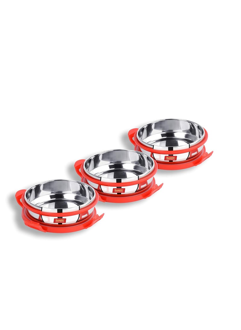 Sumeet Airtight & Leak Proof Steelexo S.S. Container/Lunch box s with Stainless Steel Lid - Size 300ML - Set of 3Pcs