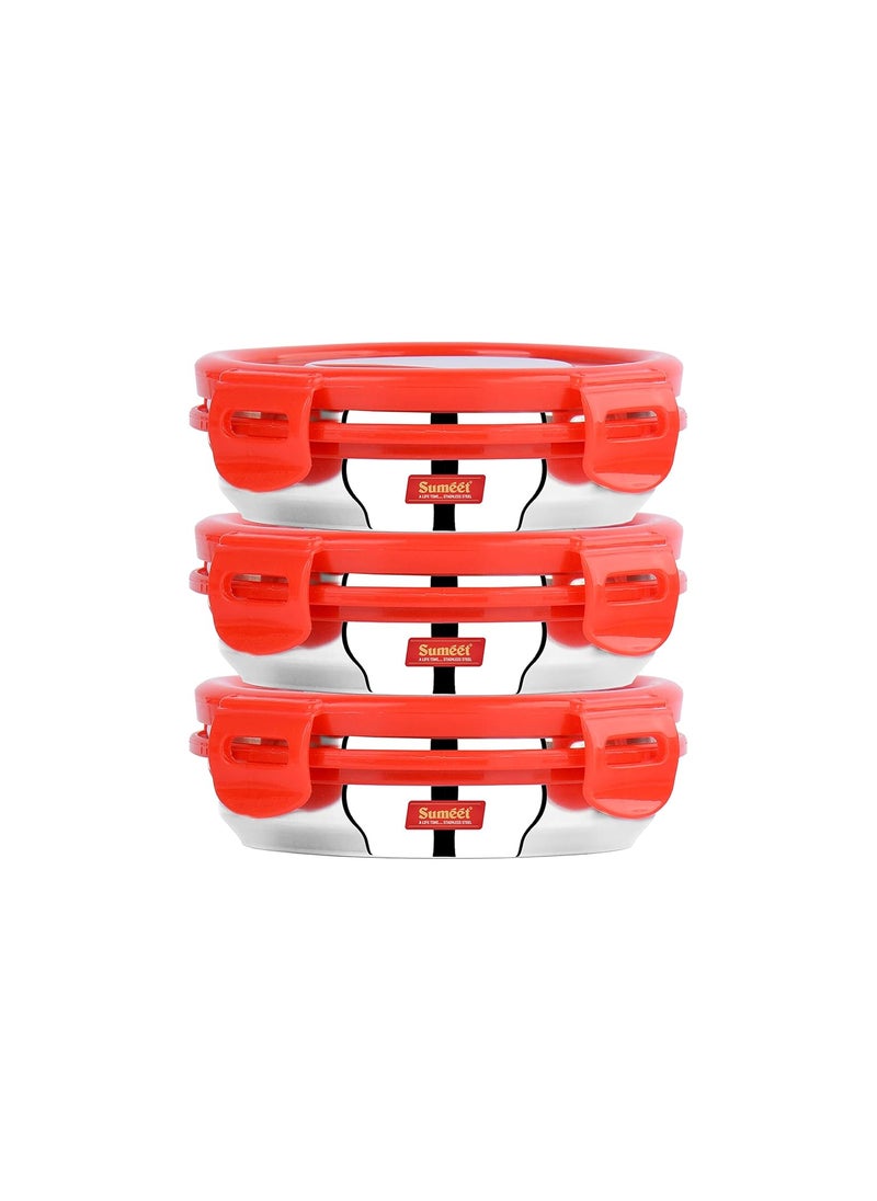 Sumeet Airtight & Leak Proof Steelexo S.S. Container/Lunch box s with Stainless Steel Lid - Size 300ML - Set of 3Pcs