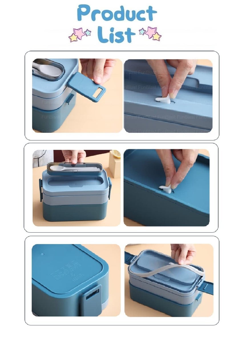 FunBlast Lunch Box for School Kids – Plastic Lunch Box with Spoon and Fork, Tiffin Box for School, Food Grade Lunch Box for Kids, Lunch Box for Dry Foods - 1000 ML (Blue)