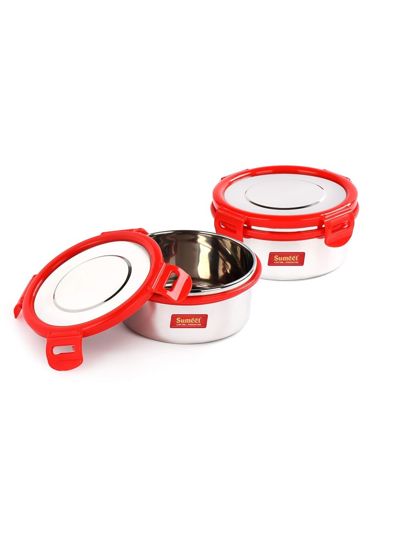 Sumeet Airtight & Leak Proof Steelexo S.S. Container/Lunch Box with Stainless Steel Lid Set of 2Pcs (300Ml Each)