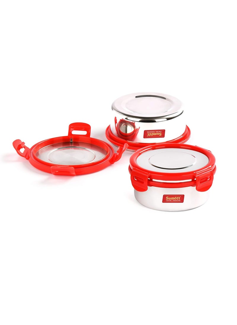 Sumeet Airtight & Leak Proof Steelexo S.S. Container/Lunch Box with Stainless Steel Lid Set of 2Pcs (300Ml Each)