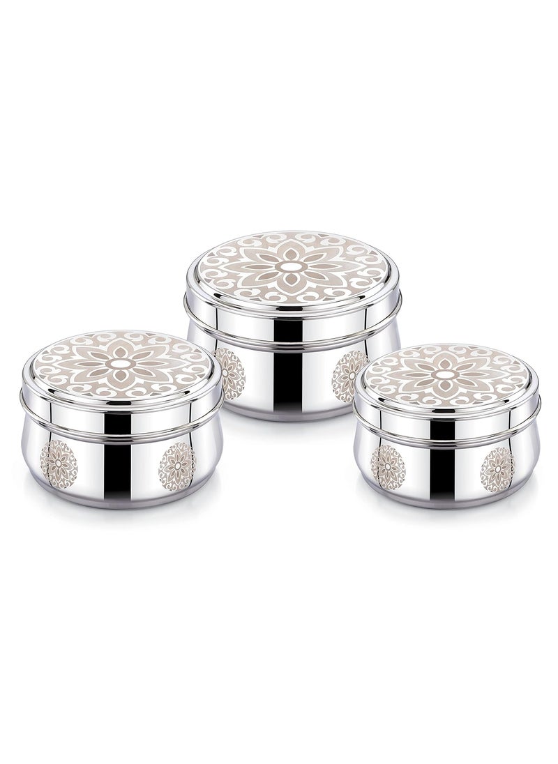 Expresso Stainless Steel Multipurpose Set of 3 Laser Printed Lunch Box/Dabba Food Storage Containers Box Serving Set |,Size : 300ml, 450ml & 650ml