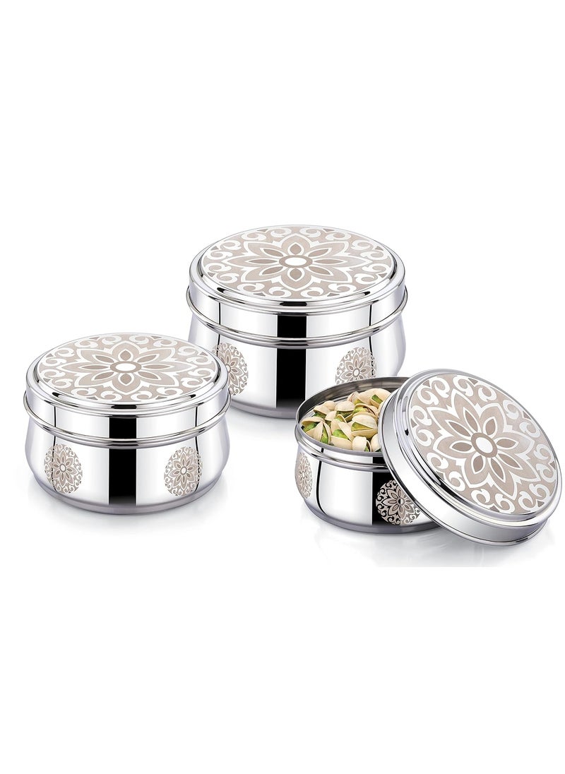 Expresso Stainless Steel Multipurpose Set of 3 Laser Printed Lunch Box/Dabba Food Storage Containers Box Serving Set |,Size : 300ml, 450ml & 650ml