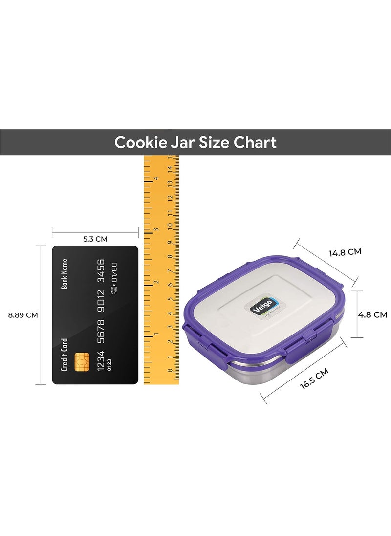 Veigo Steel Lunch Boxes for Office Men, Tiffin Box for Office Men, Lunch Box for Kids, 630 ml, 180 ml Veg Box | Detachable Clips | Leakproof & Airtight | Durable Stainless Steel Lid | Purple
