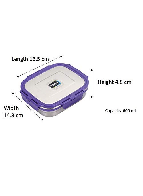 Veigo Steel Lunch Boxes for Office Men, Tiffin Box for Office Men, Lunch Box for Kids, 630 ml, 180 ml Veg Box | Detachable Clips | Leakproof & Airtight | Durable Stainless Steel Lid | Purple