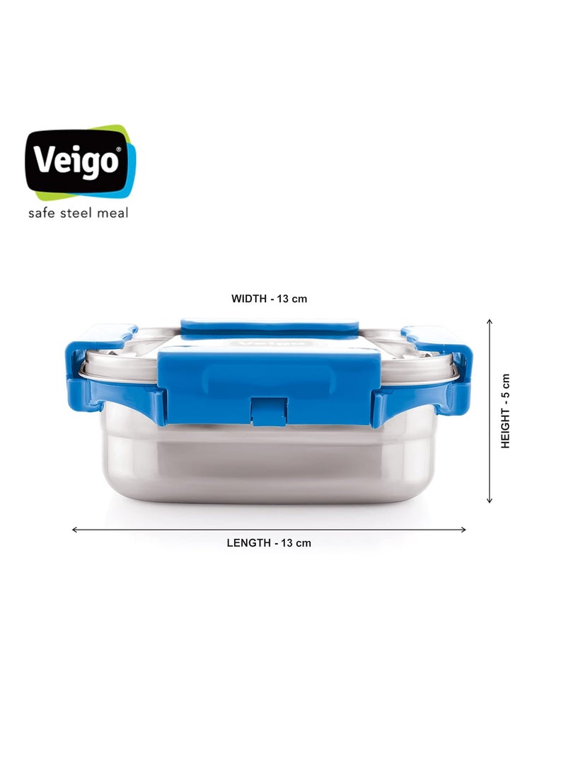 Veigo Premium Finish Maxo Series Stainless Steel Medium Airtight Leak-Proof Lunch Box for Office, School, Picnic, 450 ml, Set of 2 - Dark Blue