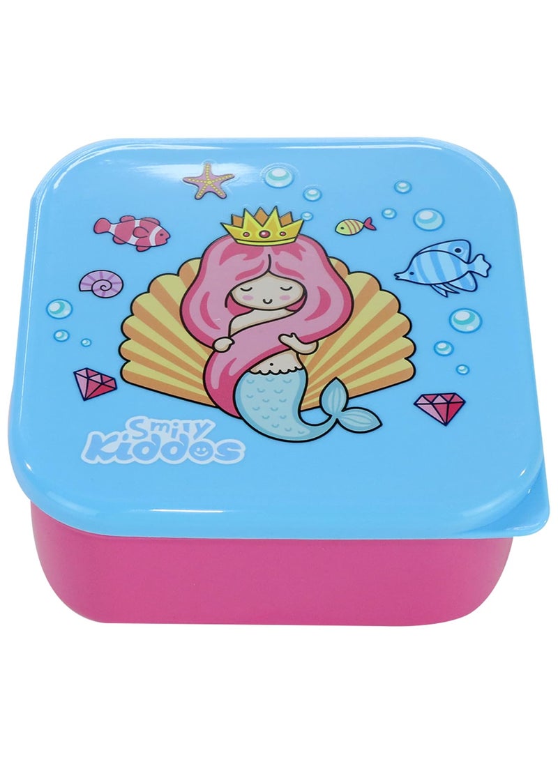 Smily Kiddos 4 in 1 Container-Mermaid Theme Microwave Safe Food Storage Lunch Box Freezer & Dishwasher Safe Removable Compartment Food Containers