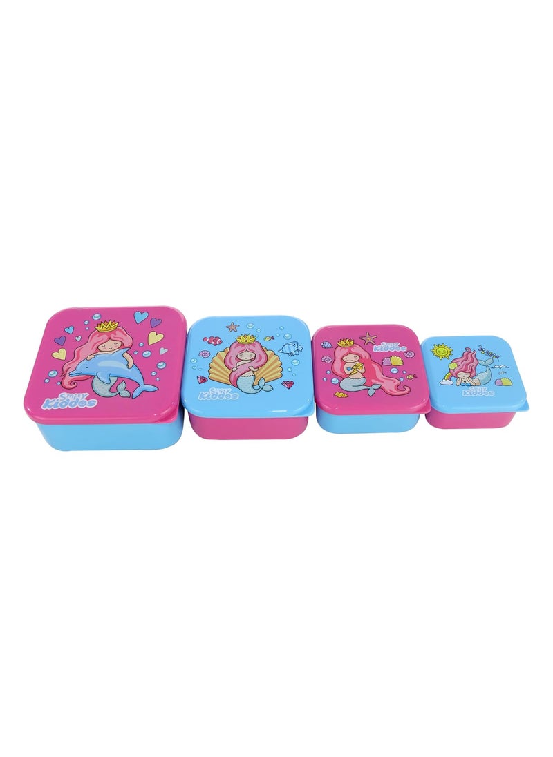 Smily Kiddos 4 in 1 Container-Mermaid Theme Microwave Safe Food Storage Lunch Box Freezer & Dishwasher Safe Removable Compartment Food Containers