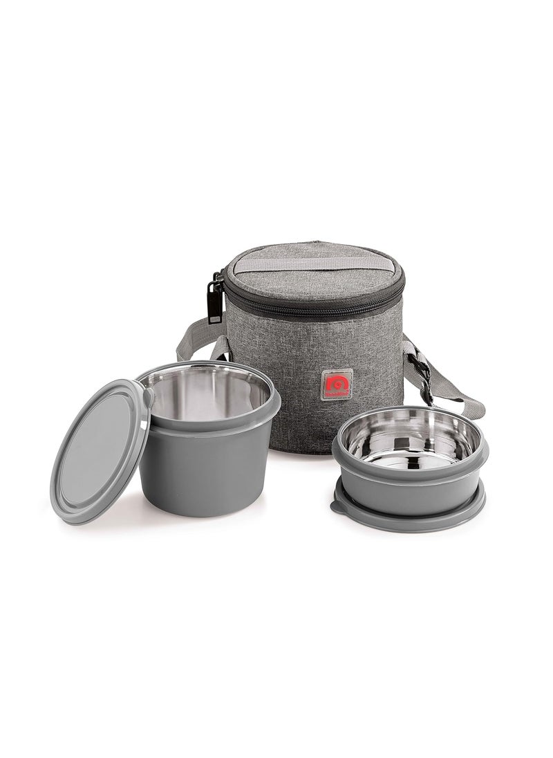 NanoNine Micro Safe Single Wall Stainless Steel 2 pc Lunch Box with Bag, Microwave Safe Containers, 600ml + 300ml, Grey
