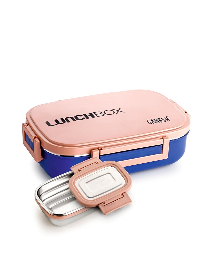 GANESH Stainless Steel Amaze Insulated Lunch Box with 4 Side Lock Lid, 900 ml and Inner Stainless Steel Container, 200 ml Easy to Carry - Pink
