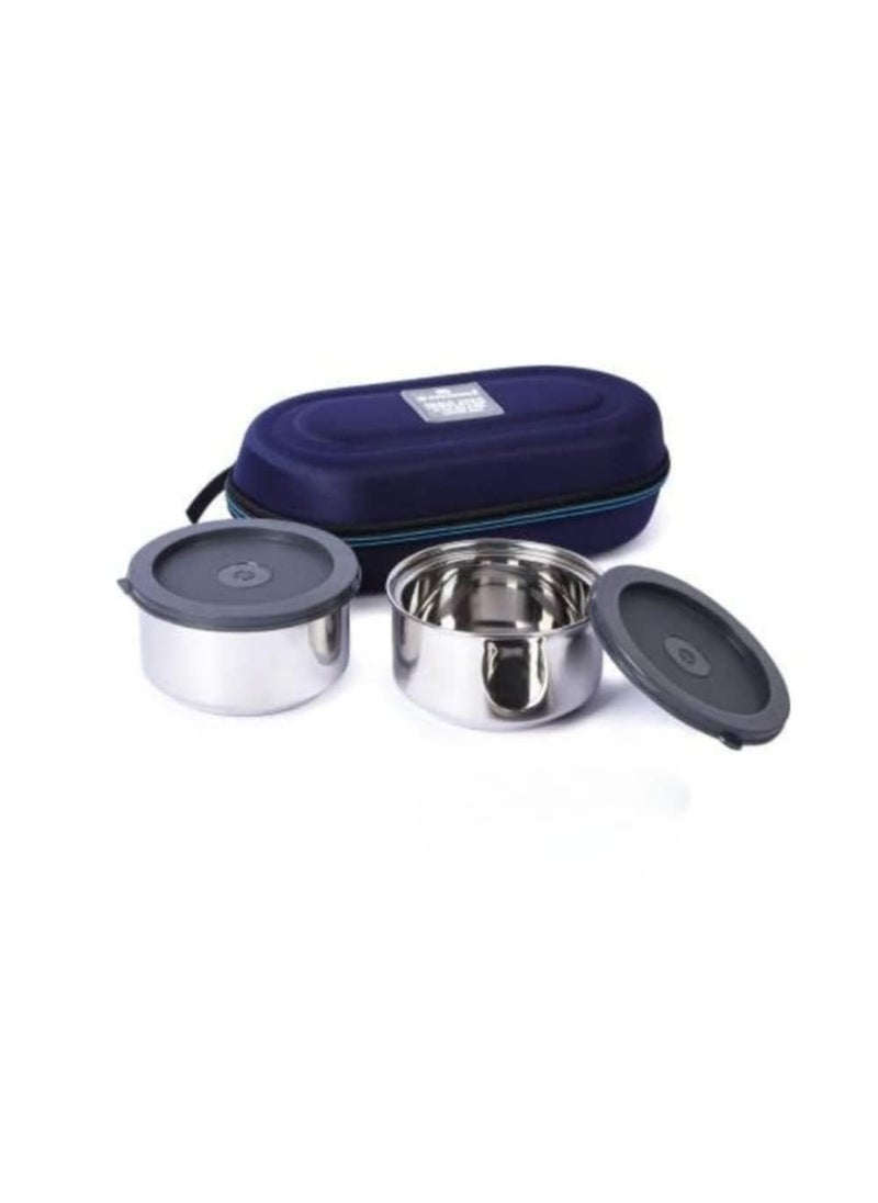 Mumma's LIFE- Single Wall Lunch Box 2 Containers Lunch Box With Lid (280 ML) (Blue)
