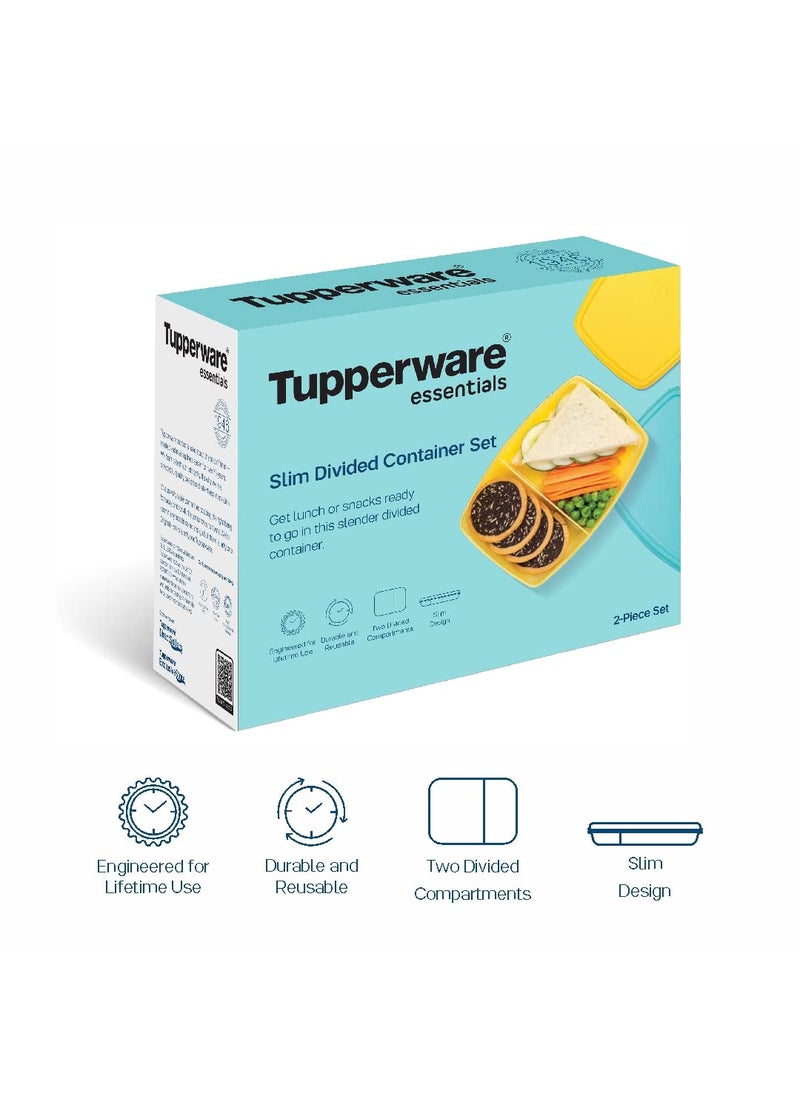 Tupperware Slim Divided Lunch Container (Set of 2), Yellow & Blue