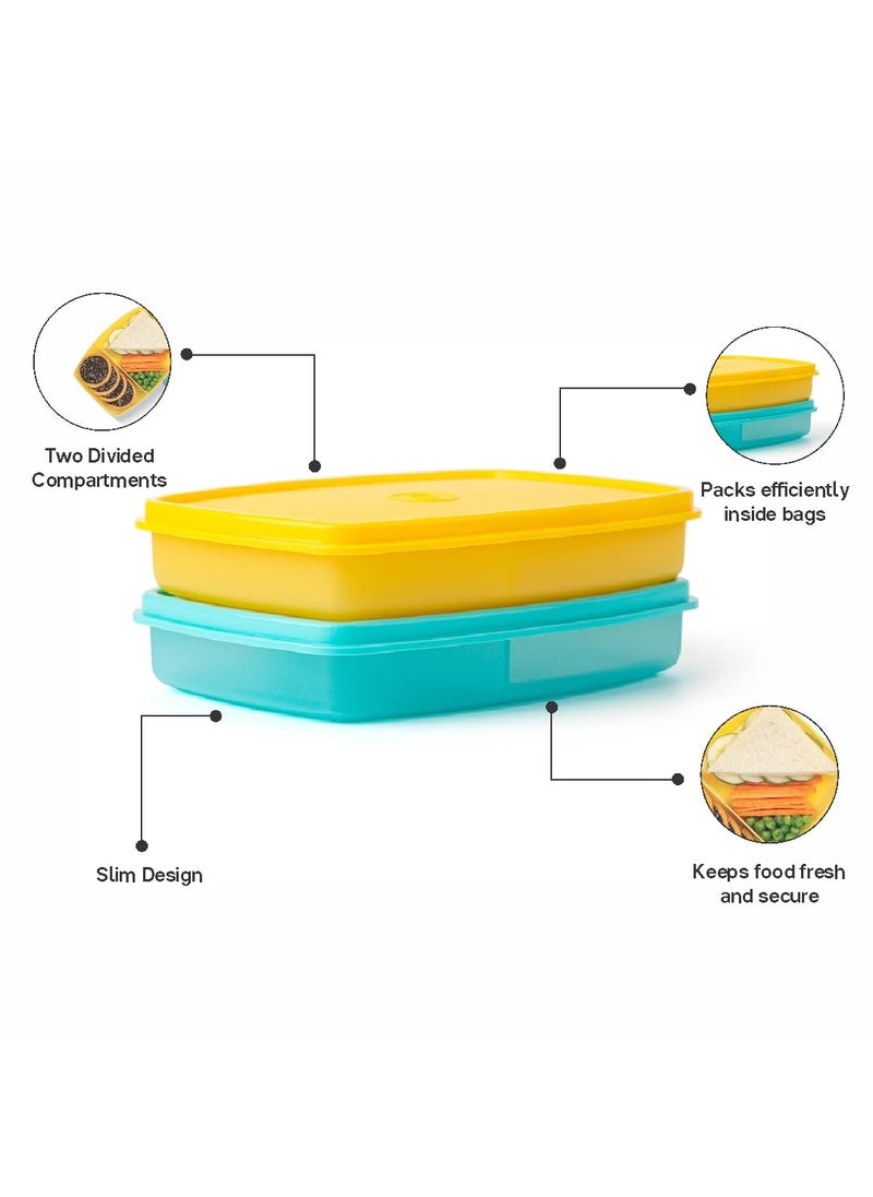 Tupperware Slim Divided Lunch Container (Set of 2), Yellow & Blue