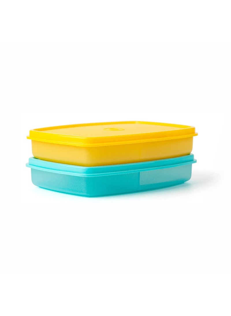 Tupperware Slim Divided Lunch Container (Set of 2), Yellow & Blue