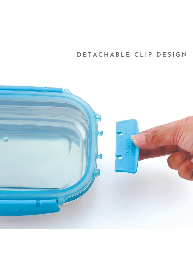 Magnus Bolt Classic Rectangular Leakproof Lunch Box for School & Office (800 ml + 150 ml)(Outer Steel and Inside Plastic Lid)