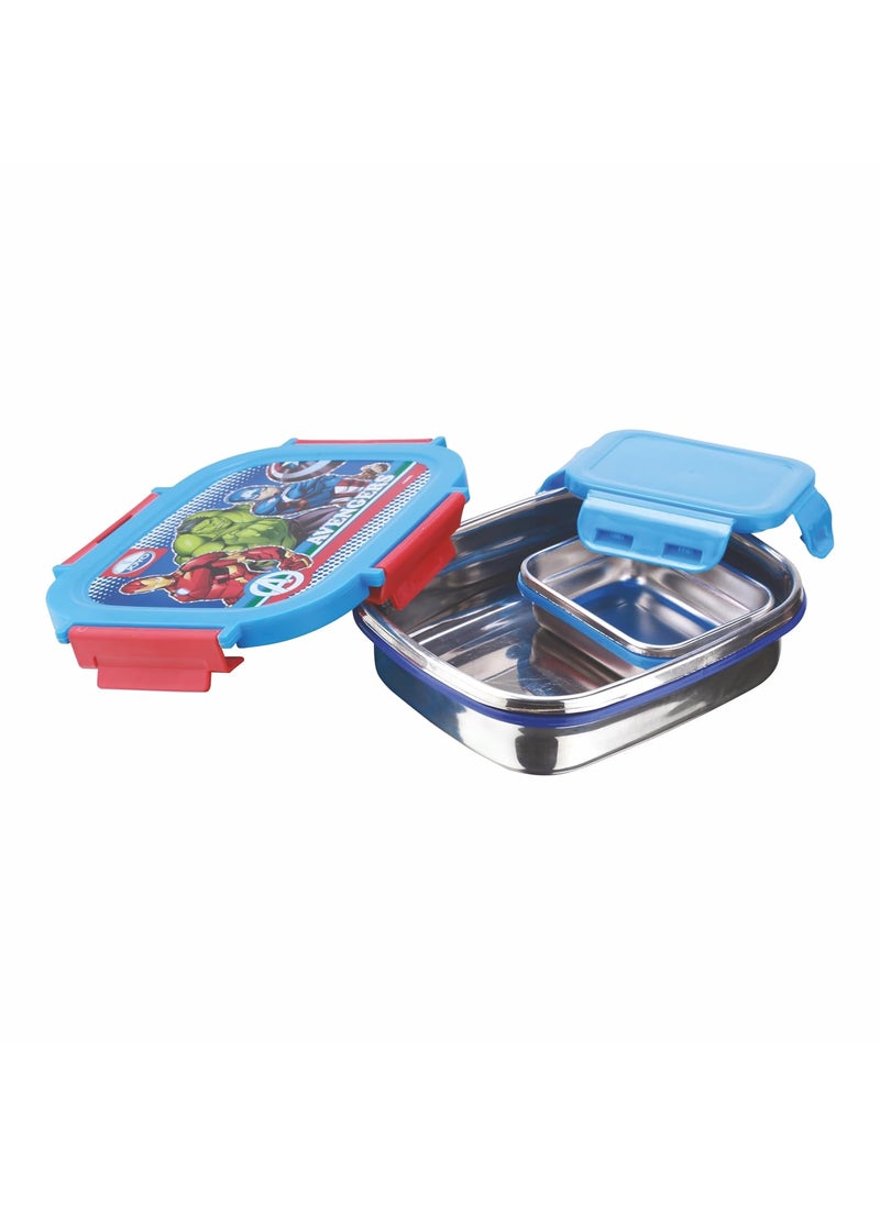 JOYO True Food Small Stainless Steel Lunch Pack 550 ML, with Dabbi 80 ML | Stainless Steel Lunch Box | Lunch Box with Snap Lock | Perfect for School, College & Office | Marvel Avengers