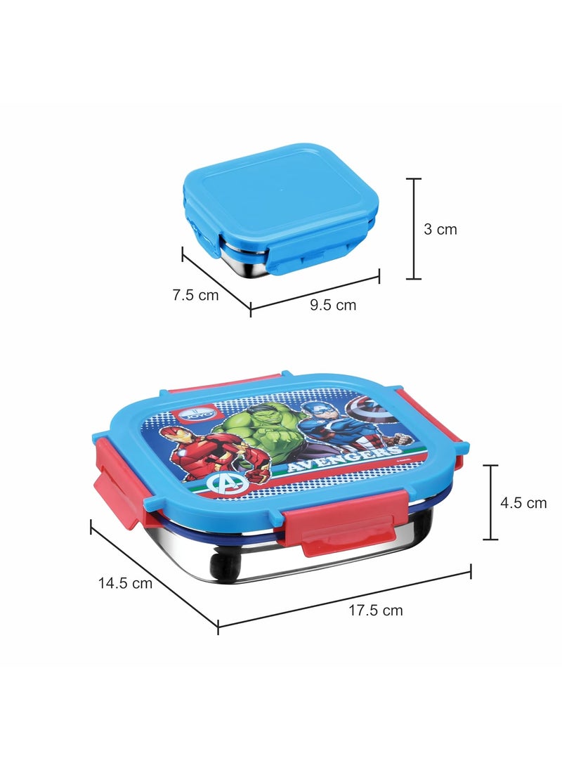 JOYO True Food Small Stainless Steel Lunch Pack 550 ML, with Dabbi 80 ML | Stainless Steel Lunch Box | Lunch Box with Snap Lock | Perfect for School, College & Office | Marvel Avengers