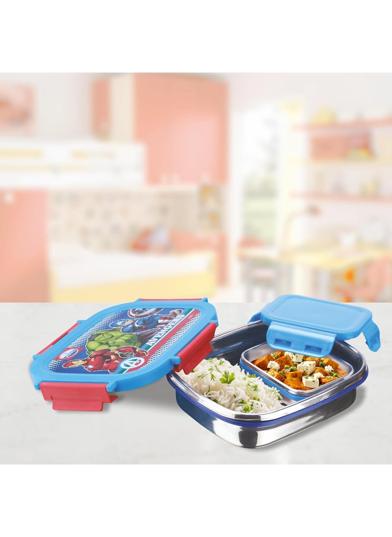 JOYO True Food Small Stainless Steel Lunch Pack 550 ML, with Dabbi 80 ML | Stainless Steel Lunch Box | Lunch Box with Snap Lock | Perfect for School, College & Office | Marvel Avengers