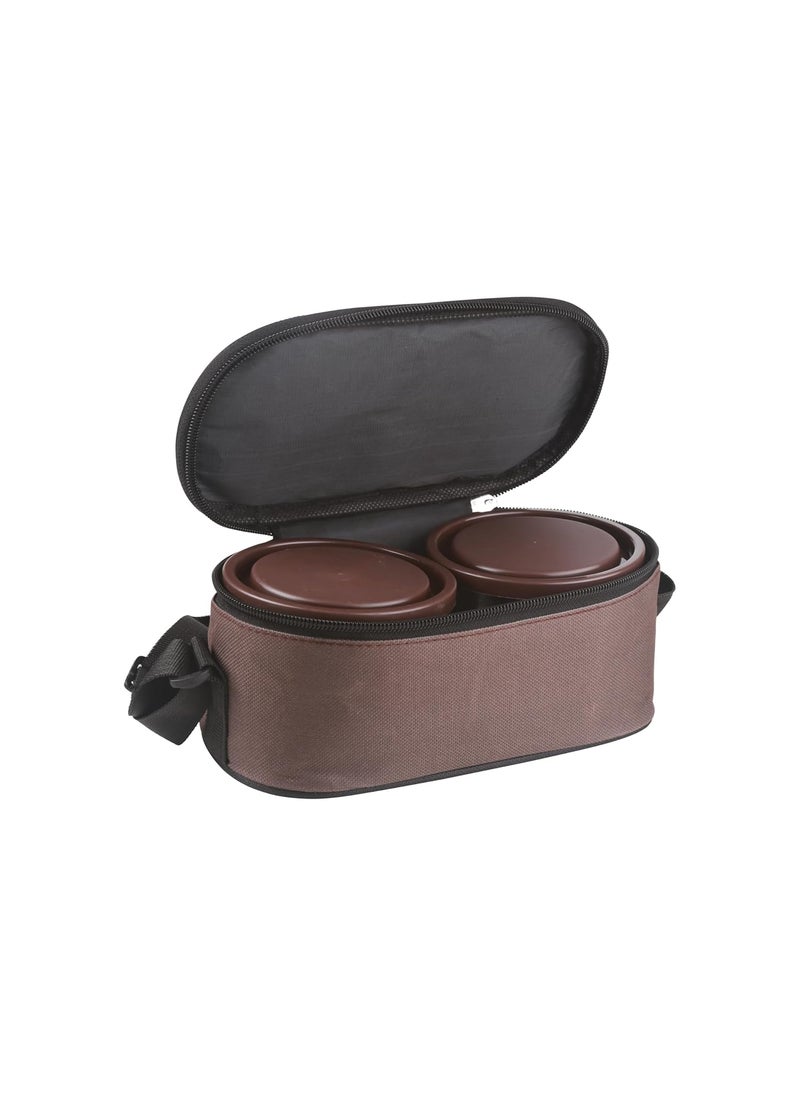 JOYO Executive Smart Lunch with Zipper Pouch, 2 Round Containers, 280 ml Each, 1 Oval Container, 500 ml, Brown | Easy to Carry | Leak Proof