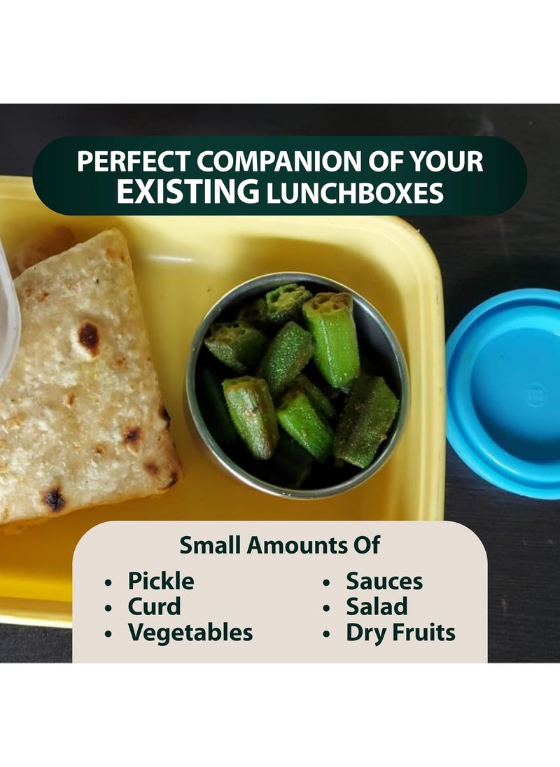 MARU Small Steel Containers, Small Tiffin Box for Chutney with Food Grade Silicone Lids, Kitchen Containers Set Steel Ideal for Chutney, Salad, Pickle - 50ml * 2 pcs & 100ml * 2 pcs, Set of 4 (Green)