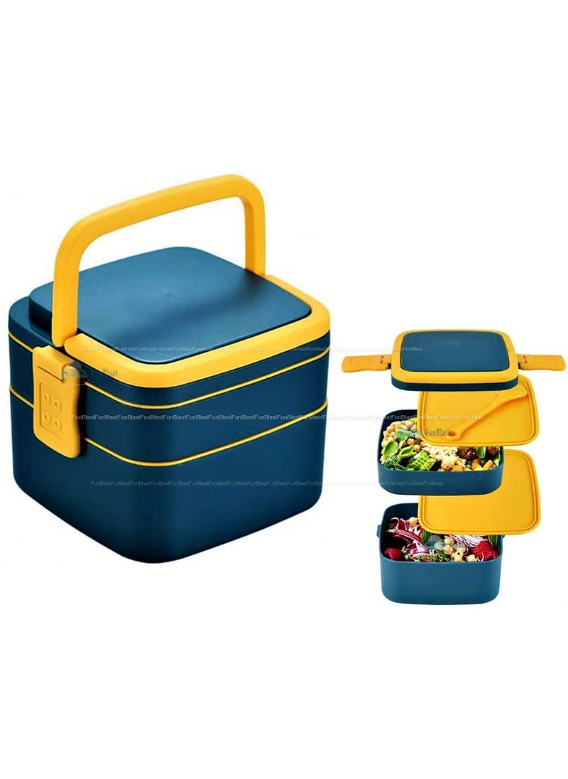 FunBlast Lunch Box for Kids - Lunch Box, Tiffin Box, Plastic Lunch Box, Lunch Box with Compartments, Lunch Box for Office, Lunch Box with Spoon, School Lunch Box for Kids - 1300 ML (Blue)