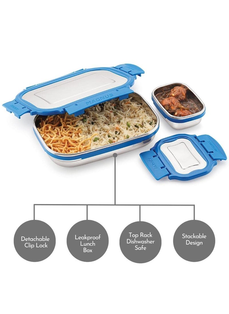 Magnus Bolt Deluxe Lunch Box with Bottle | Leakproof Stainless Steel Tiffin Box for School (950 ml) | Sporty Single Wall Bottle (550 ml) | Lunch Box for Kids | Lunch Boxes for Office Men