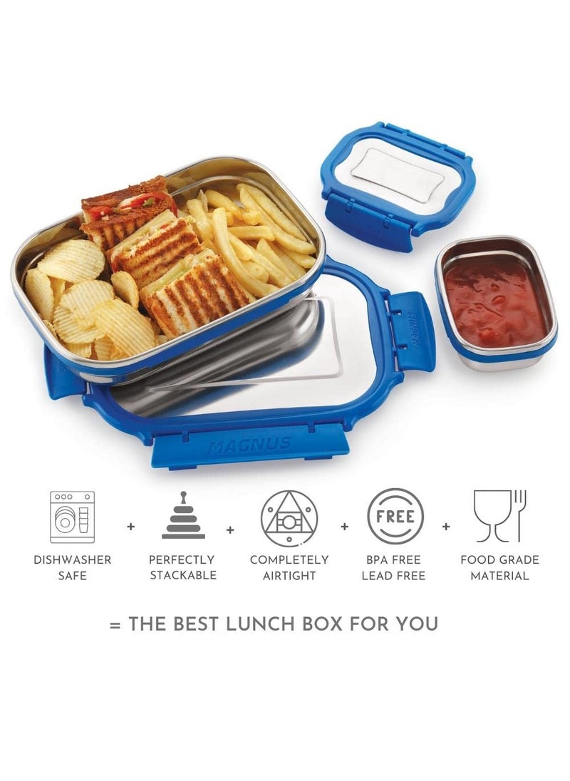 Magnus Bolt Deluxe Lunch Box with Bottle | Leakproof Stainless Steel Tiffin Box for School (950 ml) | Sporty Single Wall Bottle (550 ml) | Lunch Box for Kids | Lunch Boxes for Office Men