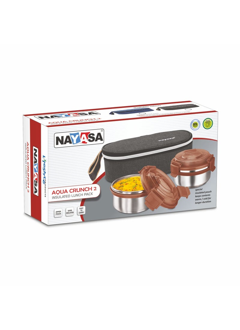 Nayasa Aqua Crunch 2 Lunch Box with 2 Inner Steel Container 300 ml Each | Airtight Lid with 3-Side Lock | Leakproof & Durable | Ideal for School, College, Office | Compact & Stylish | Blue