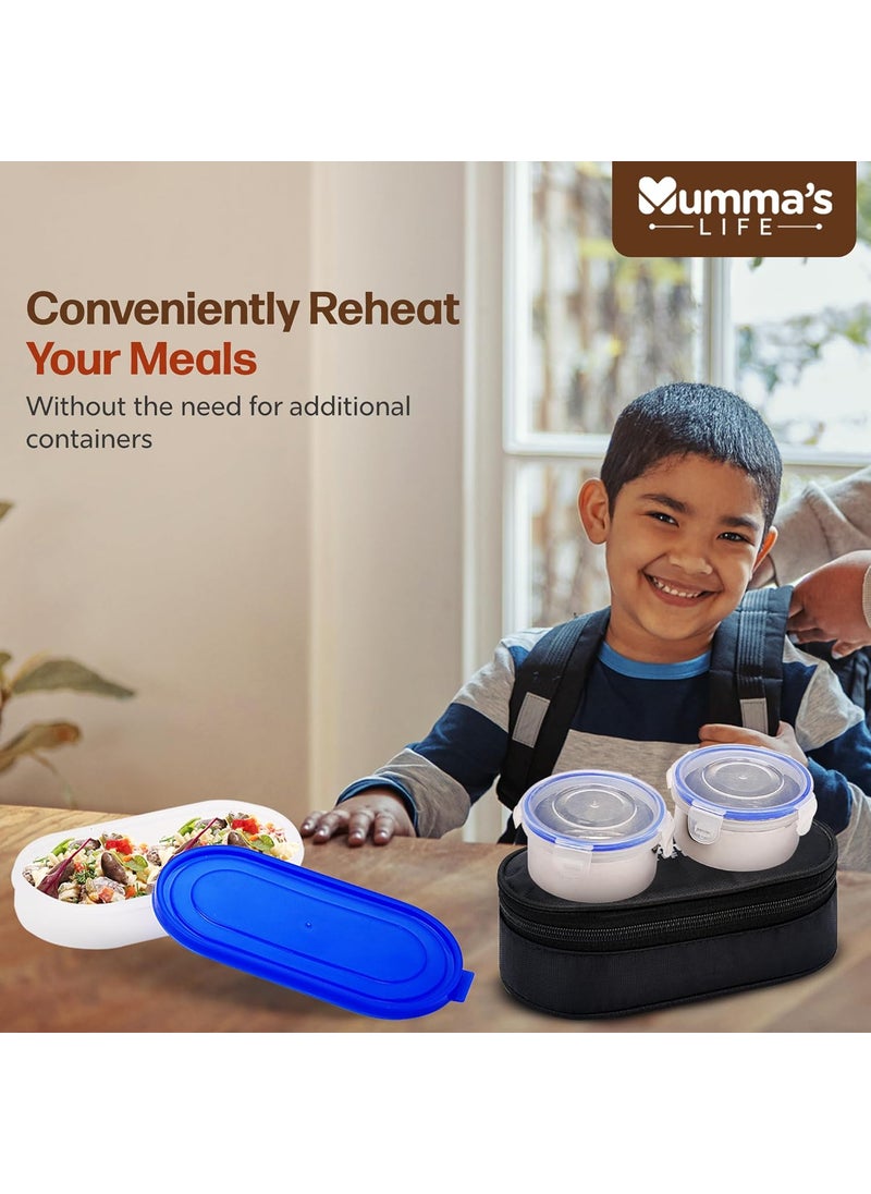 Mumma's LIFE Stainless Steel Lunch Box Suitable for School, Offices and picnics(280 ML) (Black) (GLORE)