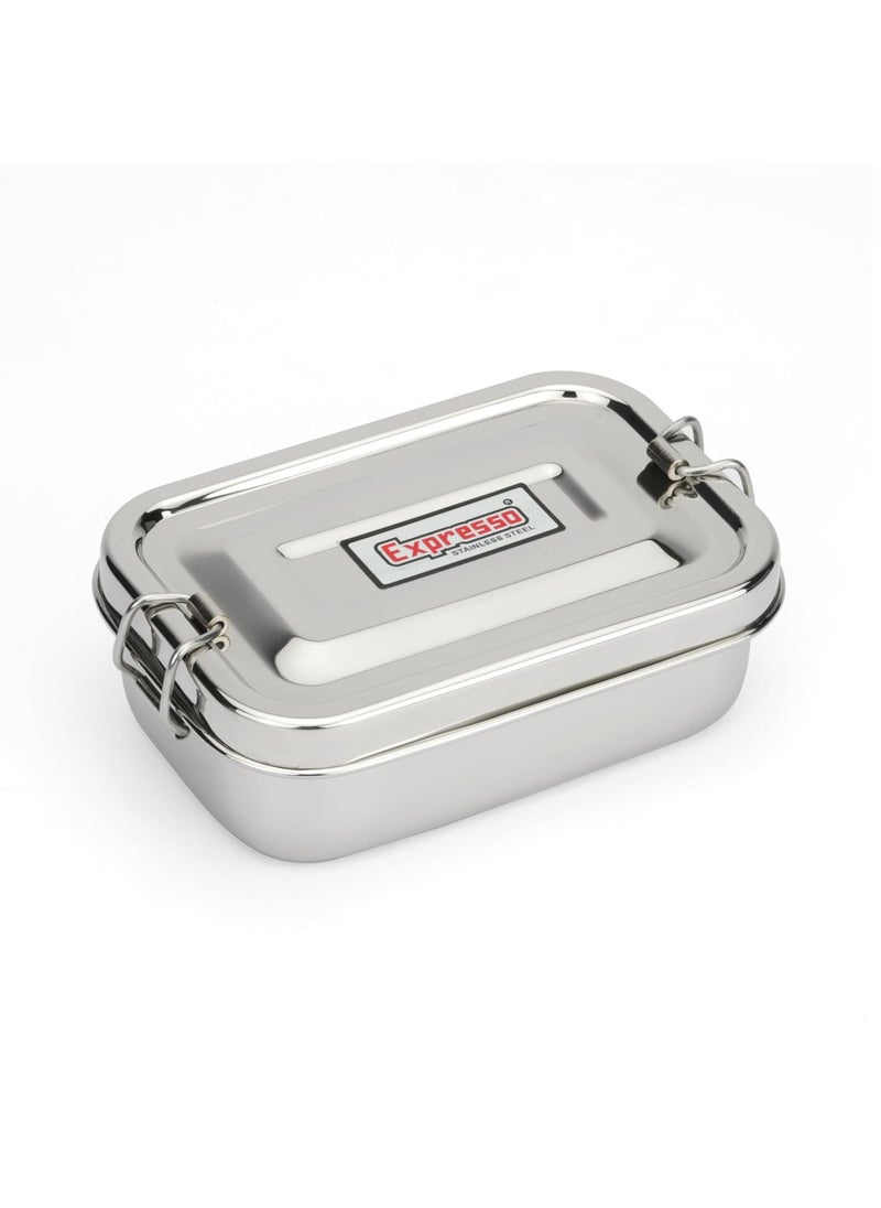 Expresso Steel Tiffin Box for Office | Stainless Steel Lunch Box 350 ML with Inner Plate | Traditional Design Glossy Finish Steel Box in Silver(Samurai)