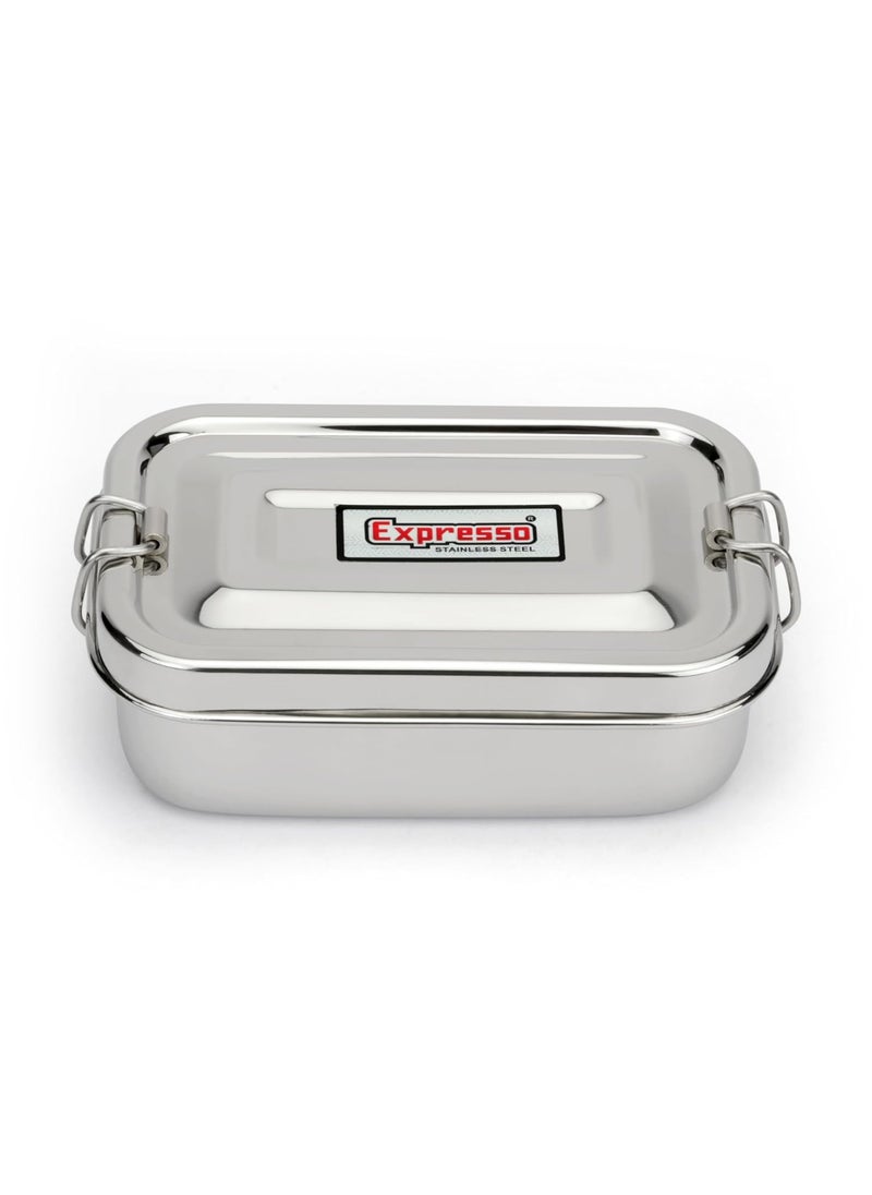 Expresso Steel Tiffin Box for Office | Stainless Steel Lunch Box 350 ML with Inner Plate | Traditional Design Glossy Finish Steel Box in Silver(Samurai)