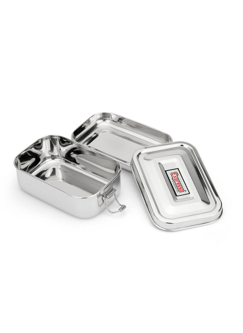 Expresso Steel Tiffin Box for Office | Stainless Steel Lunch Box 350 ML with Inner Plate | Traditional Design Glossy Finish Steel Box in Silver(Samurai)