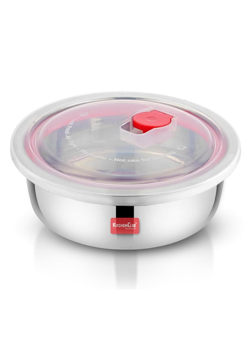 KITCHEN CLUE Stainless Steel Containers For Kitchen (1000ml, 18cm Dia, Weight-245gm) Vacuum Air-tight Storage Box, Steel Fridge Storage Container, Lunch Box Container For Office School