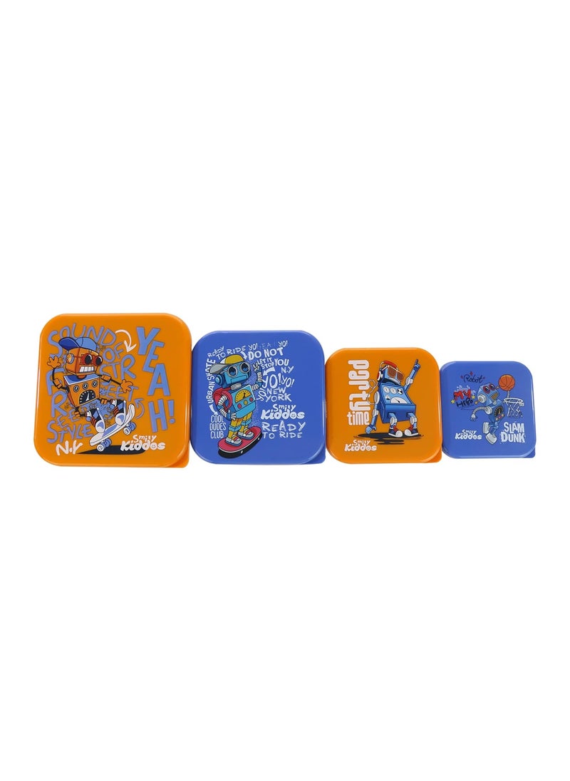 Smily Kiddos 4 in 1 Container-Robot Theme Microwave Safe Food Storage Lunch Box Freezer & Dishwasher Safe Removable Compartment Food Containers