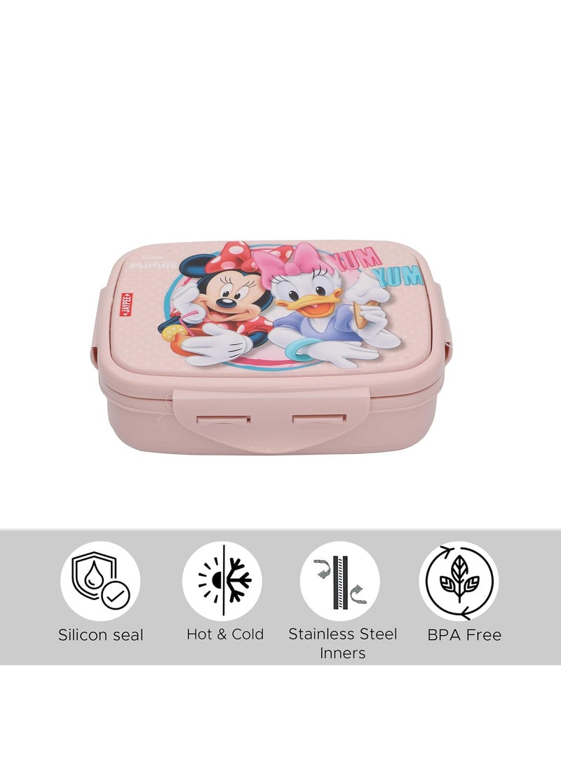 JAYPEE Steel Tek Jr. Insulated Lunch Box Mickey Mouse & Donald Duck, Pink, 400 ml | Airtight Tiffin Box for School Kids Inner Stainless Steel Mini Box | Bpa Free