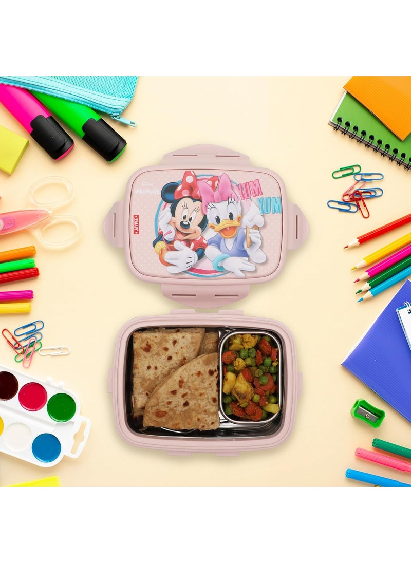 JAYPEE Steel Tek Jr. Insulated Lunch Box Mickey Mouse & Donald Duck, Pink, 400 ml | Airtight Tiffin Box for School Kids Inner Stainless Steel Mini Box | Bpa Free