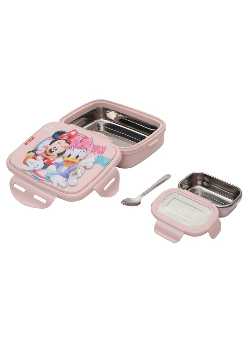 JAYPEE Steel Tek Jr. Insulated Lunch Box Mickey Mouse & Donald Duck, Pink, 400 ml | Airtight Tiffin Box for School Kids Inner Stainless Steel Mini Box | Bpa Free