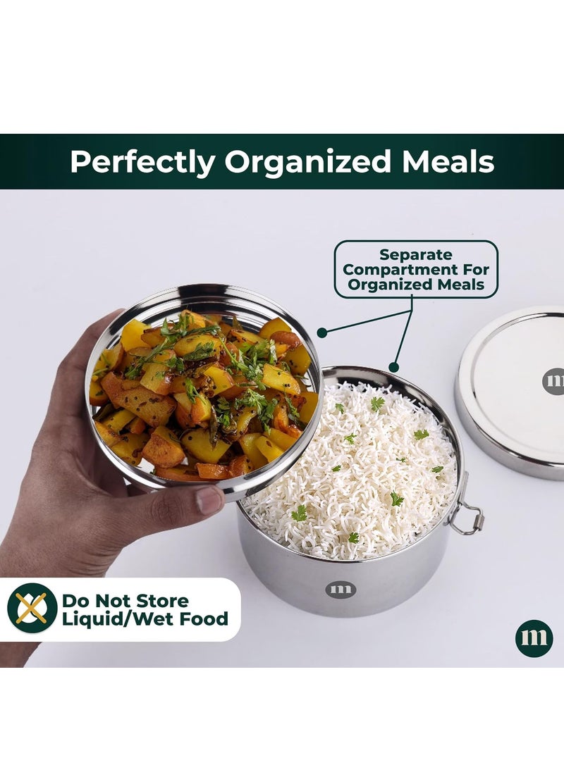 MARU Steel Tiffin Box for School/Office 600ml, Airtight Lunch Containers with Compartments & Small Partiton Plate, Easy to Carry & Clean, Perfect for Men, Women & Kids for Daily Use & Multipurpose