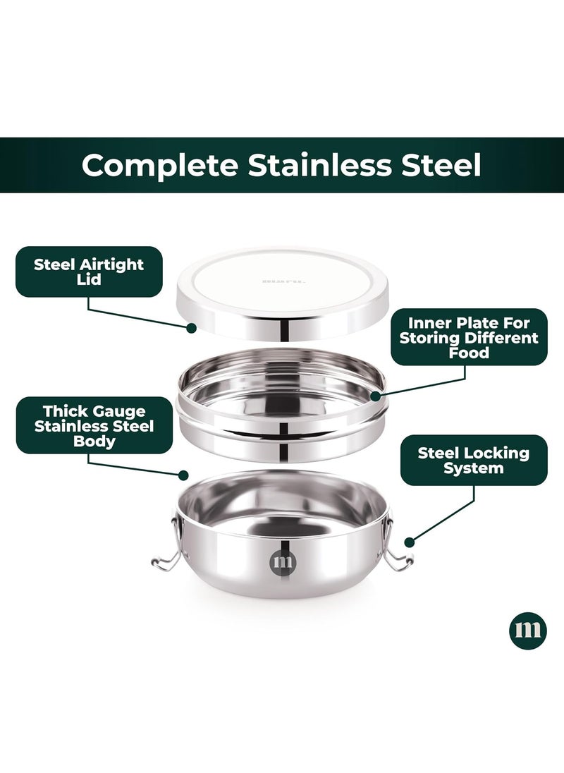 MARU Steel Tiffin Box for School/Office 600ml, Airtight Lunch Containers with Compartments & Small Partiton Plate, Easy to Carry & Clean, Perfect for Men, Women & Kids for Daily Use & Multipurpose