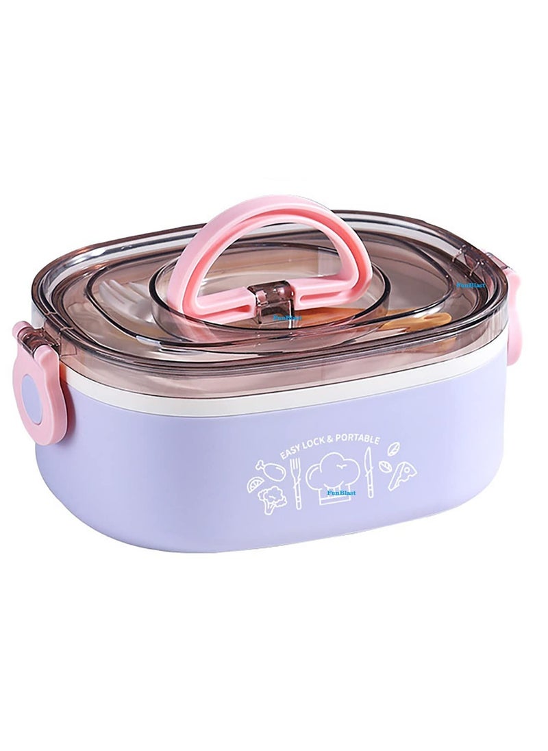 FunBlast Lunch Box for Kids- Stainless Steel Lunch Box for Kids, Tiffin Box, Bento Lunch Box with Fork, Lunch Box for Office Women & Men - 600 ML (Not Leak-Proof - for Dry Foods Only) (Purple)