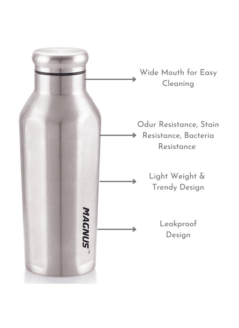 Magnus Olive 3 Airtight & Leakproof Stainless Steel Lunch Box with Bag (950 ml) + Sporty Single Walled Stainless Steel Bottle (550 ml) - Ideal Lunch Box for Kids and Lunch Boxes for Office Men