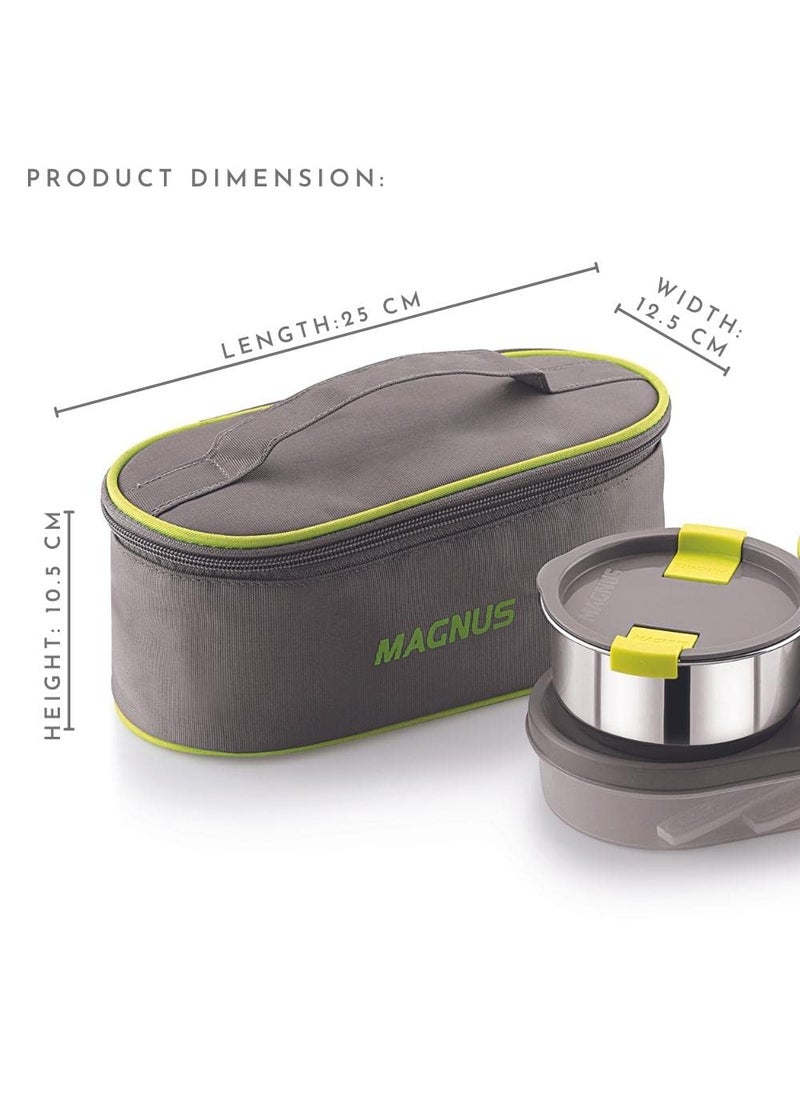 Magnus Olive 3 Airtight & Leakproof Stainless Steel Lunch Box with Bag (950 ml) + Sporty Single Walled Stainless Steel Bottle (550 ml) - Ideal Lunch Box for Kids and Lunch Boxes for Office Men