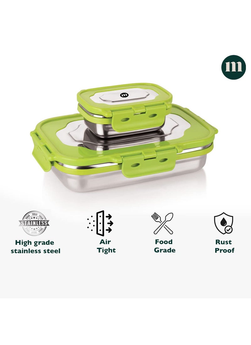 MARU Stainless Steel Lunch Box for Office and School, Durable, Stylish, & Perfect Tiffin Box for Men, Women, and Kids – Ideal Clip for Daily Use, (Green Colour)