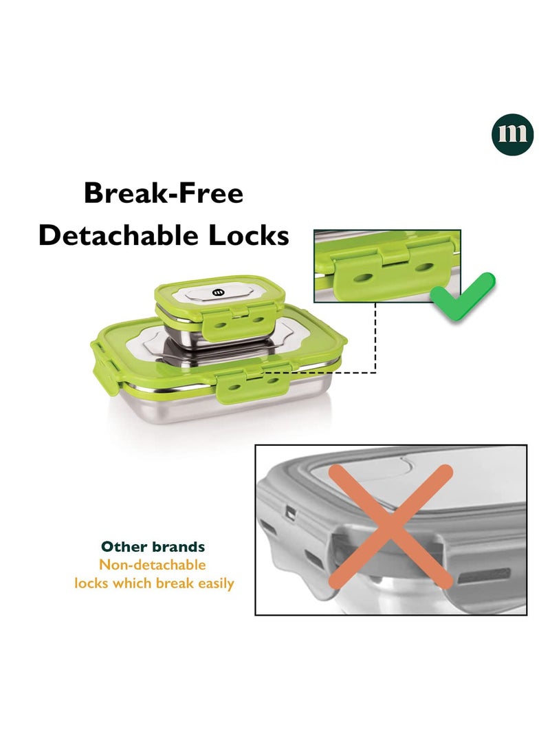 MARU Stainless Steel Lunch Box for Office and School, Durable, Stylish, & Perfect Tiffin Box for Men, Women, and Kids – Ideal Clip for Daily Use, (Green Colour)
