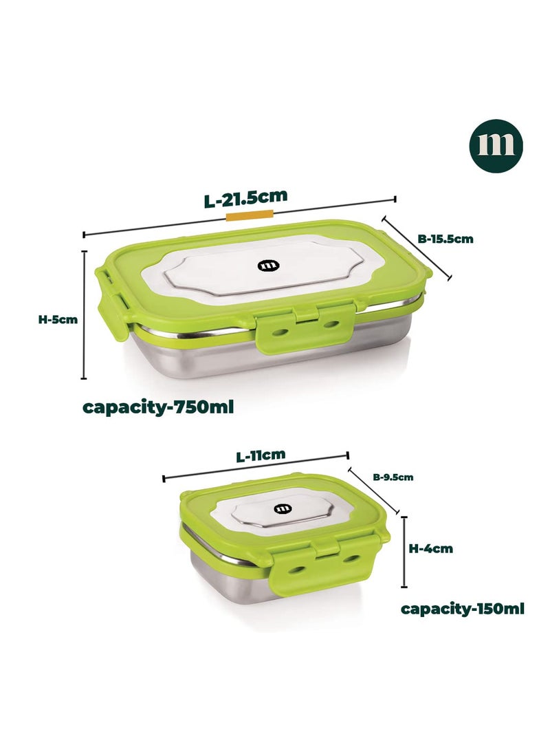 MARU Stainless Steel Lunch Box for Office and School, Durable, Stylish, & Perfect Tiffin Box for Men, Women, and Kids – Ideal Clip for Daily Use, (Green Colour)