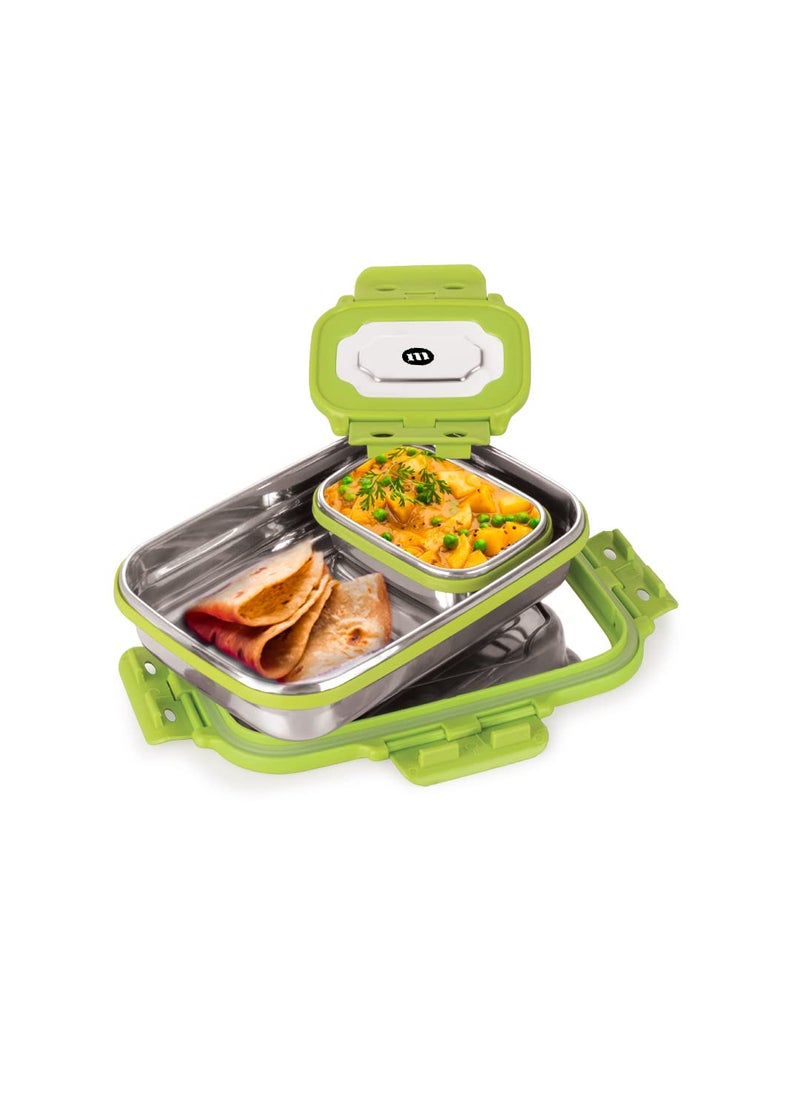 MARU Stainless Steel Lunch Box for Office and School, Durable, Stylish, & Perfect Tiffin Box for Men, Women, and Kids – Ideal Clip for Daily Use, (Green Colour)