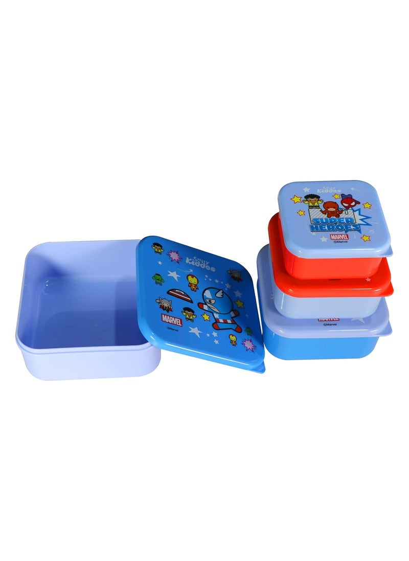 Smily Kiddos Marvel Avengers 4 in 1 Lunch Box (Blue) Microwave Safe Food Storage Lunch Box Freezer & Dishwasher Safe Removable Compartment Food Containers